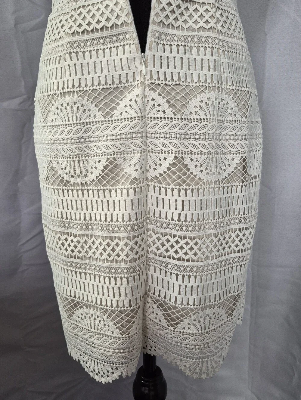 White House Black Market Crochet Dress Womens Size 6 Off White Beige Cream - Picture 12 of 14